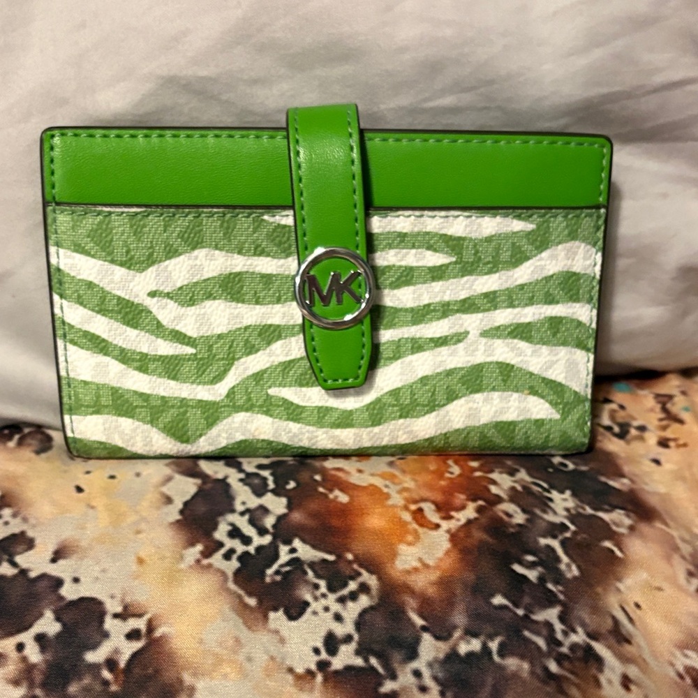 Michael Kors Zebra Print Wallet in Green and White